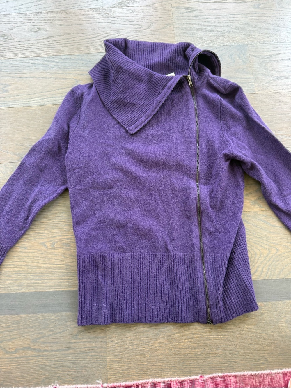Kids Purple Asymmetrical Zip Cowl Neck Sweater